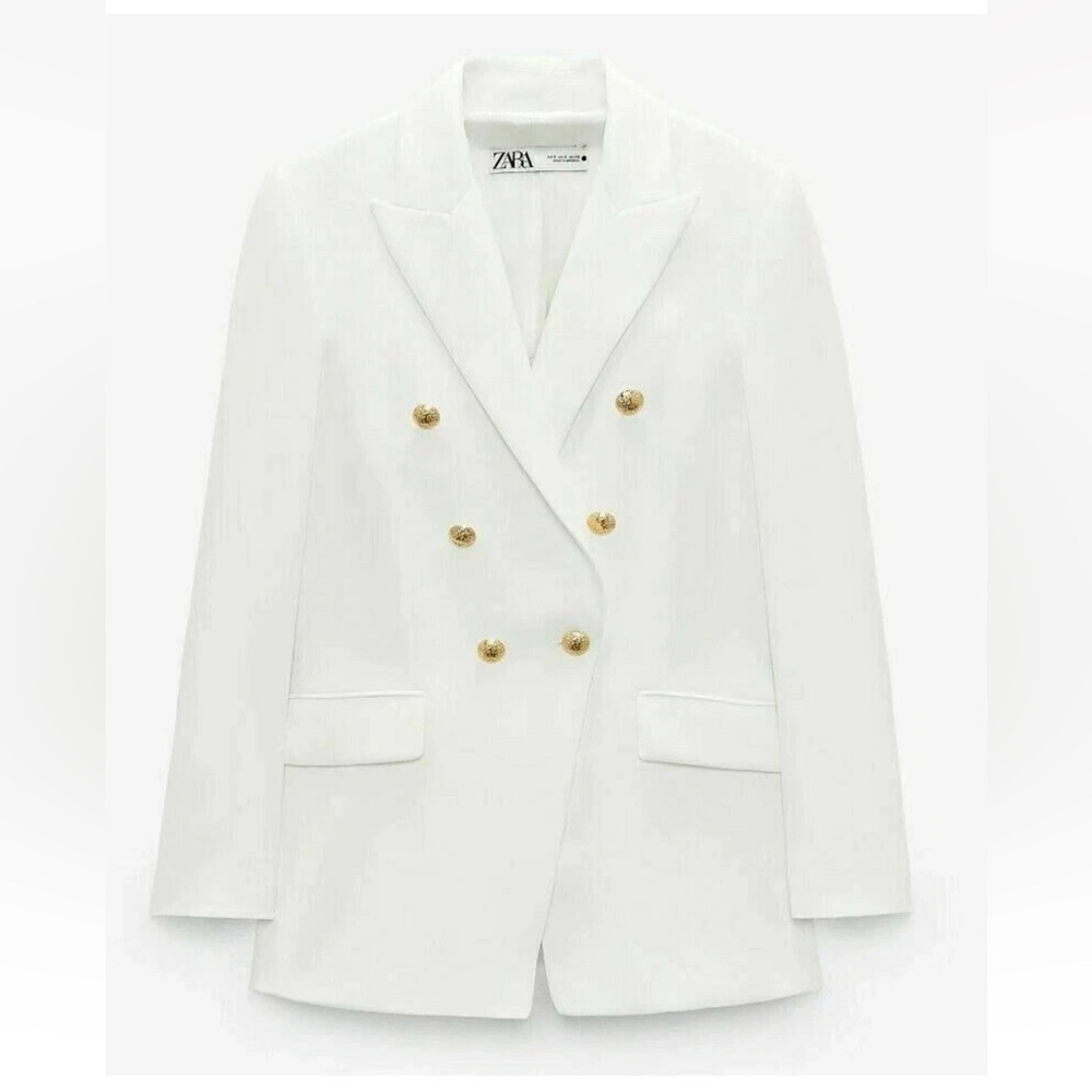 ZARA NEW WOMAN SS collection TAILORED BUTTONED BLAZER JACKET ECRU size XS - Picture 7 of 9